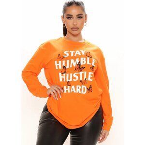 Fashion Nova ✦ Stay Humble Hustle Hard Long Sleeve ✦ Orange Butterfly Graphic S